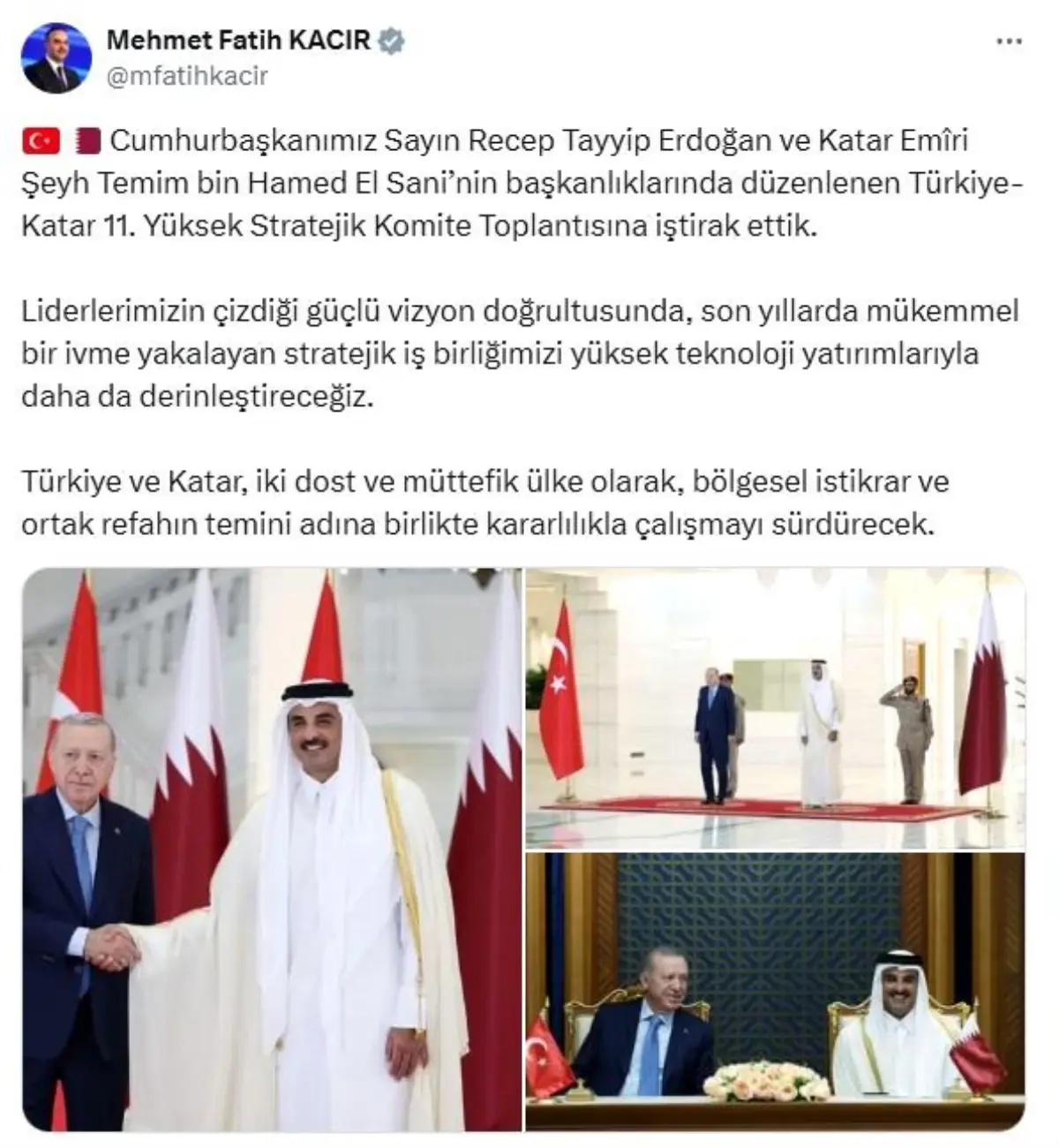 bakan kacir turkiye ve katar bolgesel istikrar ve ortak refahin temini adina birlikte kararlilikla calismayi surdurecek Jx64LPAM.jpg